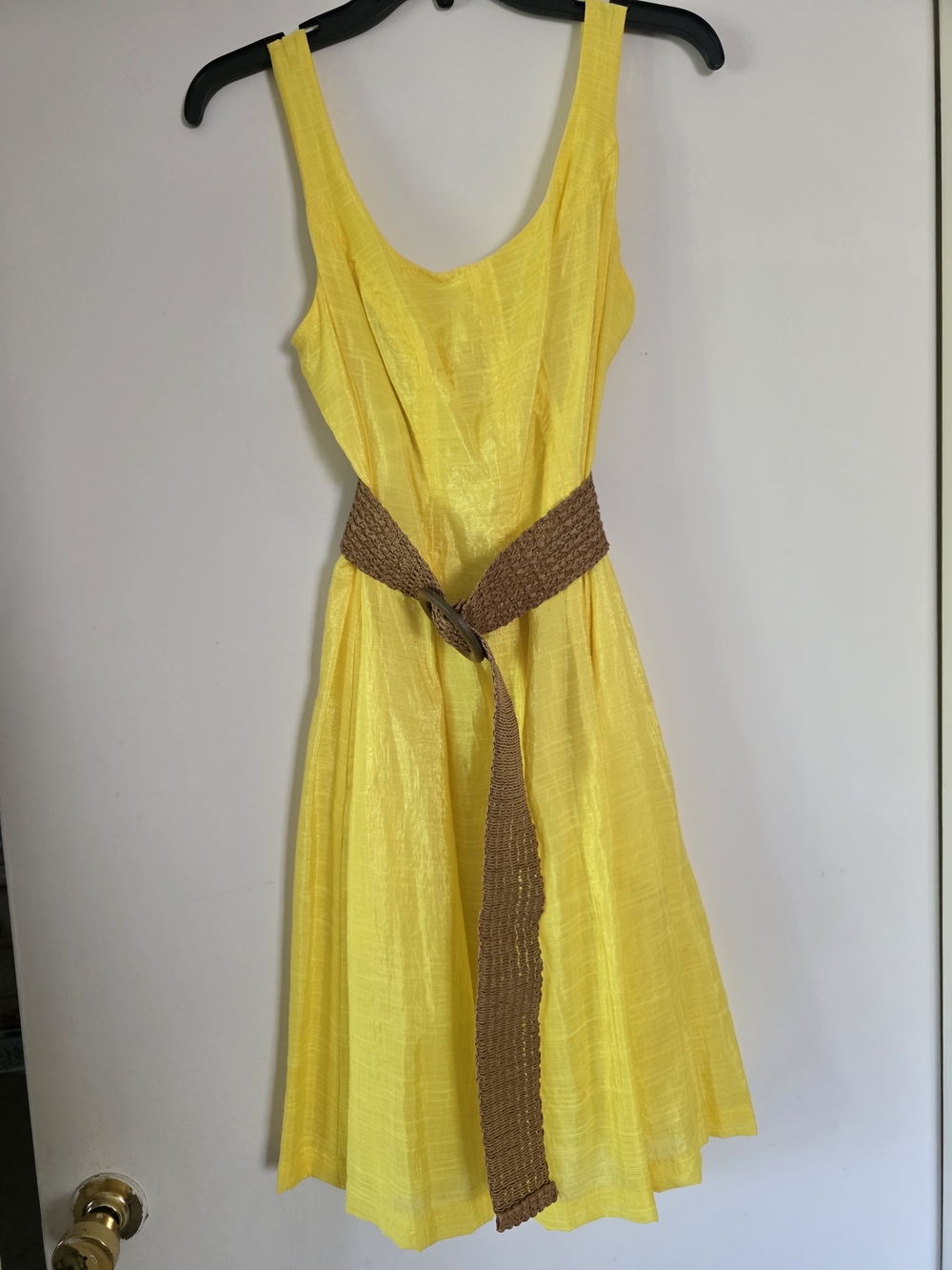 Nine West Yellow Midi Dress with Brown Woven Belt